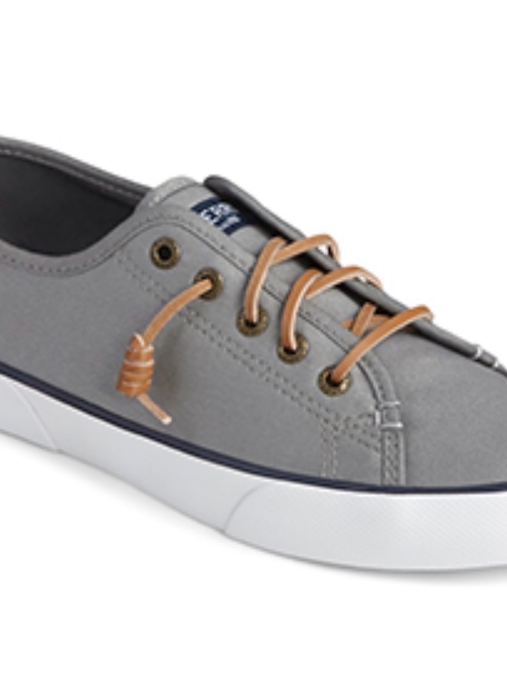 Women’s size 8.5 sperry pier view canvas gray Lace-Up Sneakers shoes Tan Accents